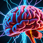 **A brain with glowing neural connections, representing the increased brain function due to spaced repetition. Focus on vibrant colors and a sense of active learning.**