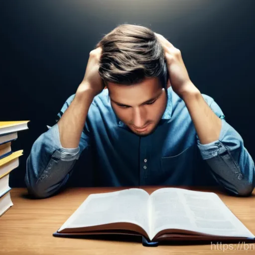 간격 반복 학습의 고전적 접근법 - **Prompt: "A student looking overwhelmed at a cluttered desk piled high with textbooks and open note...