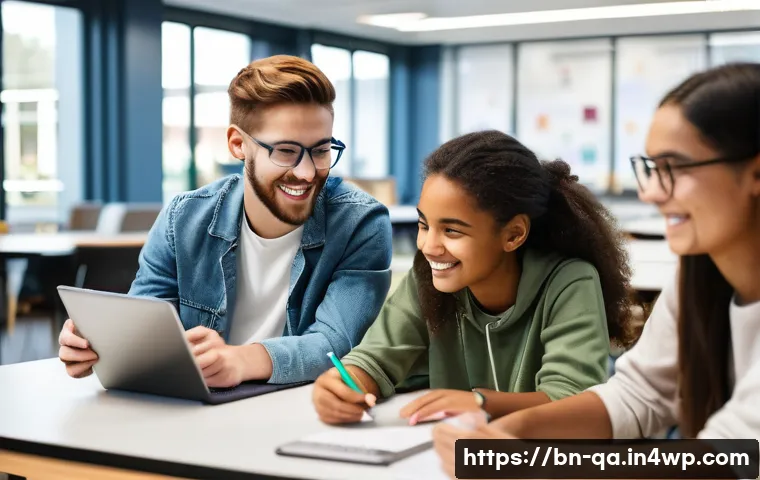 간격 반복 시스템의 파트너십과 협업 - **Prompt for Collaborative AI-Enhanced Study:**
    "A vibrant group of three diverse young adults (...