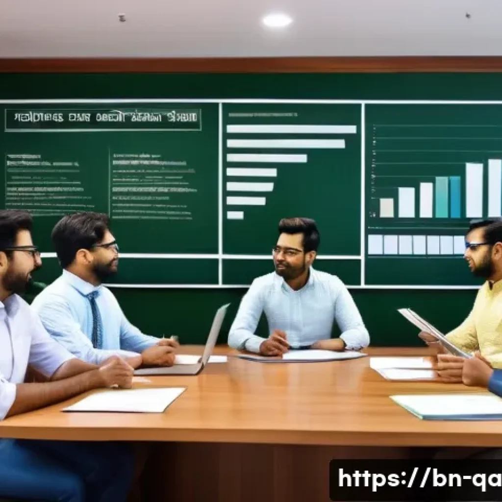 간격 반복 시스템의 성과 관리 시스템 - A modern office environment showcasing a diverse team of Bengali professionals engaged in a collabor...