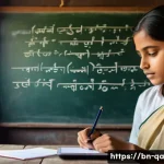 간격 반복 학습의 쌍방향 학습 방식 - A detailed classroom scene in Bangladesh featuring a Bengali female student in modest school uniform...