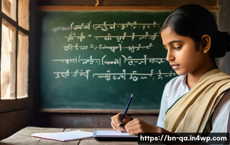 간격 반복 학습의 쌍방향 학습 방식 - A detailed classroom scene in Bangladesh featuring a Bengali female student in modest school uniform...