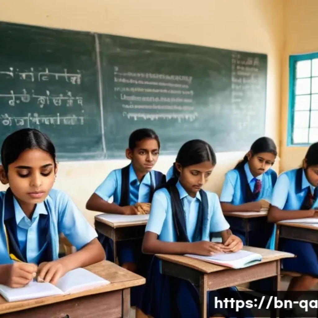 간격 반복 시스템 vs 전통적인 학습법 - A detailed classroom scene in a modern Bengali school, showing diverse students attentively using di...